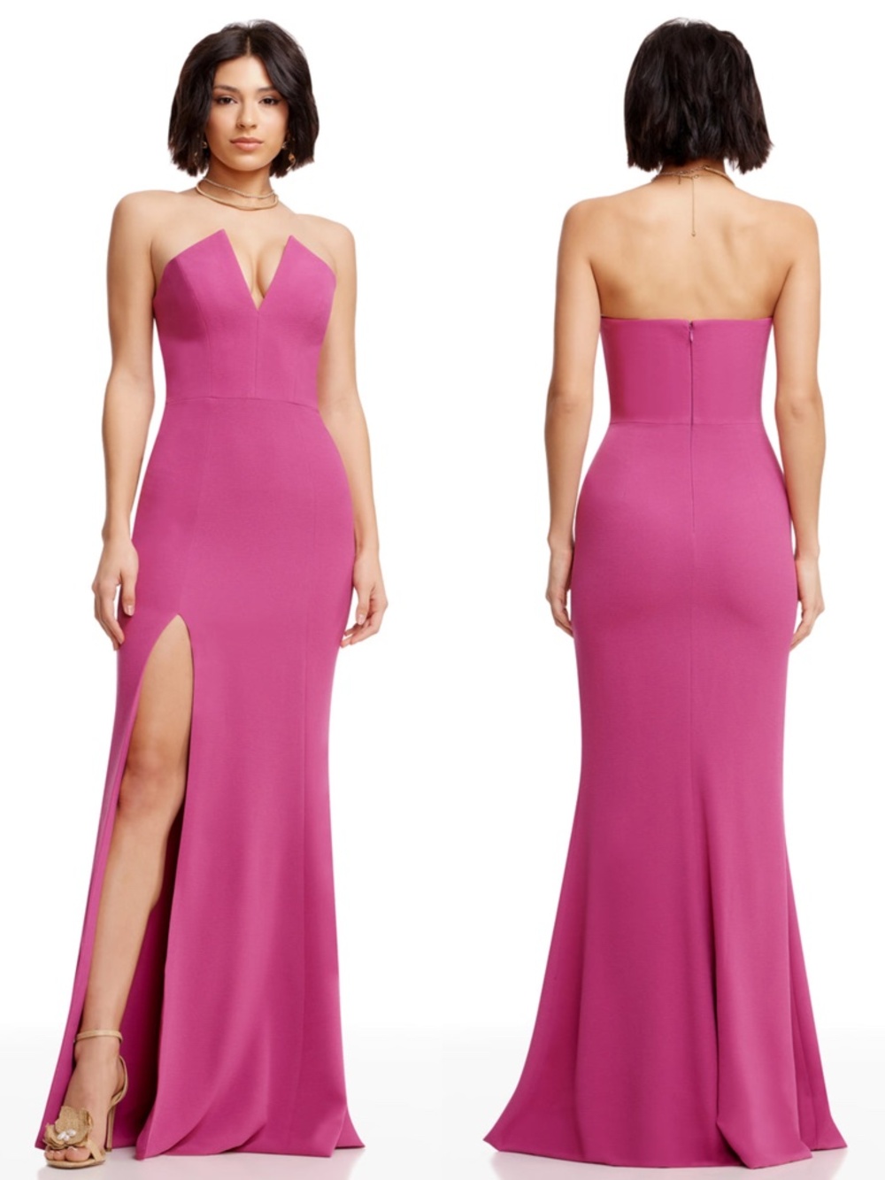 NEW DRESS THE POPULATION Hibiscus PINK Fernanda STRAPLESS Notch EVENING GOWN M